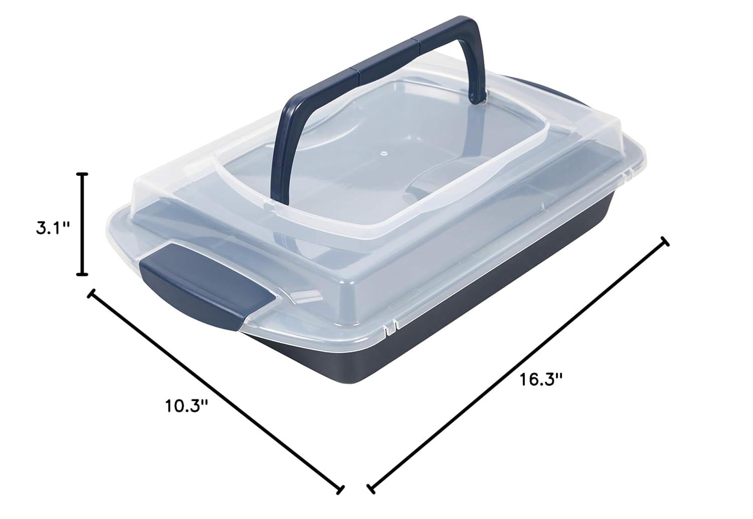 Wilton Non-Stick Diamond-Infused Navy Blue Oblong Baking Pan with Cover, 9 x 13-inch