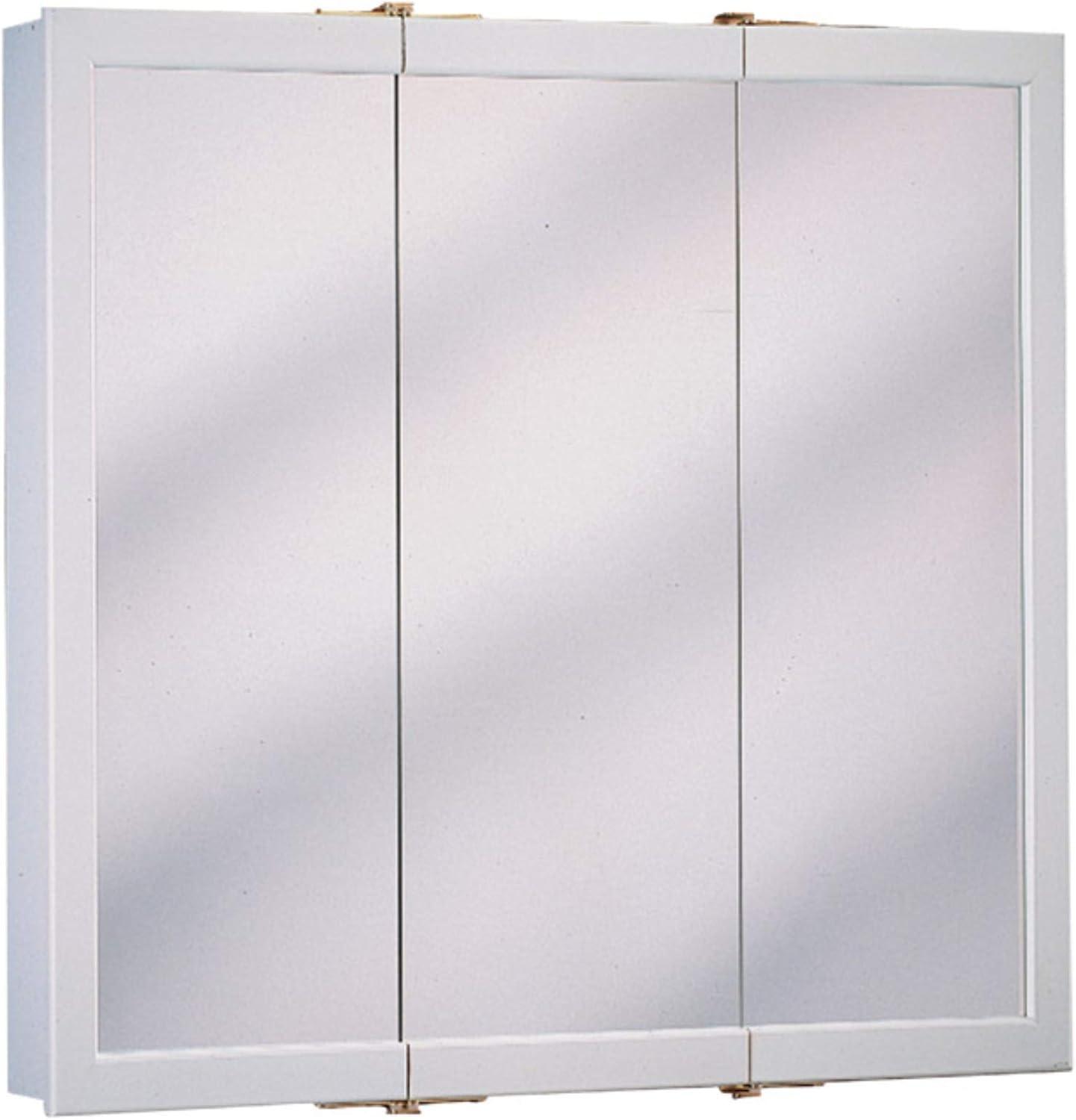 White Wood Tri-View Medicine Cabinet with Adjustable Shelves