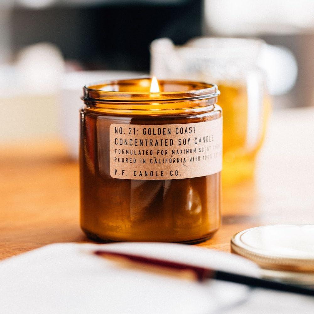P.F. Candle Co. Large Candle - Golden Coast (12.5 oz Soy Wax, 60-70 Hour Burn Time, Amber Glass Jar)