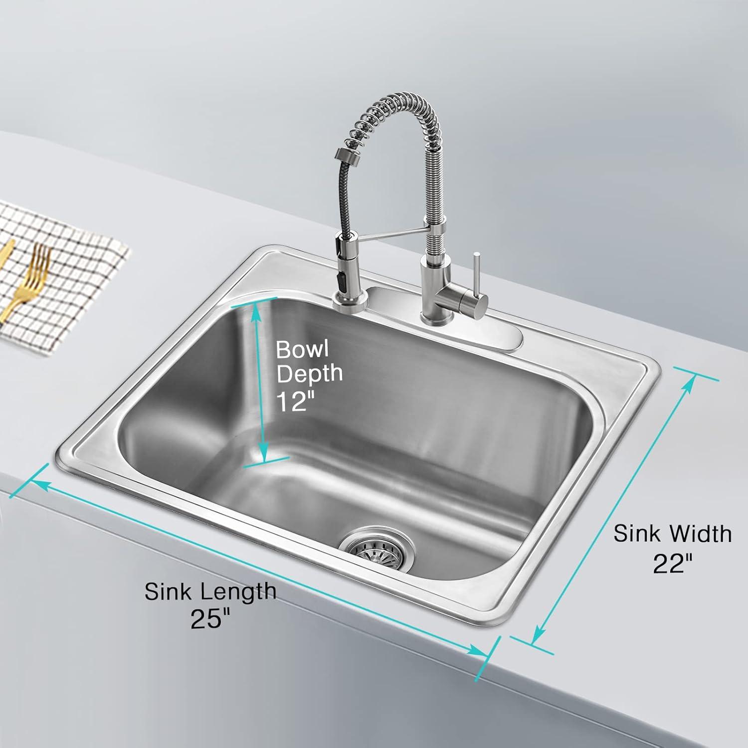 25" x 22" Stainless Steel Single Bowl Kitchen Sink with Accessories