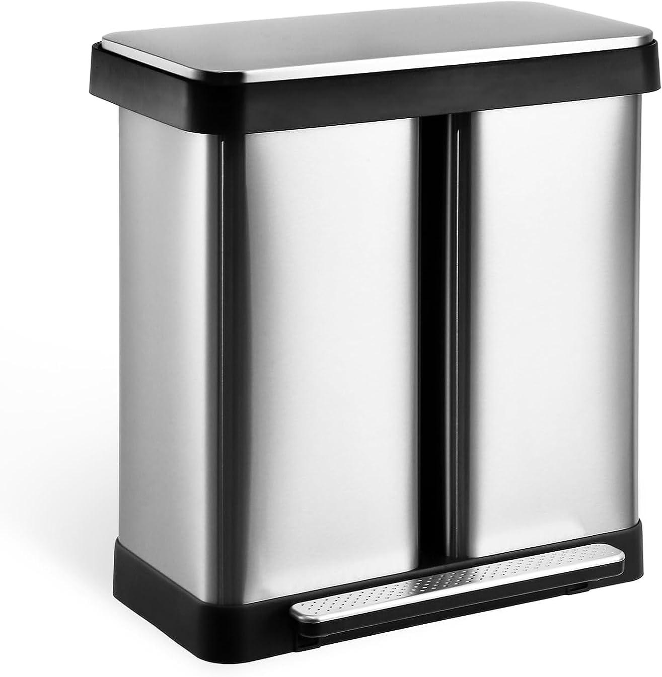 16 Gallon (30L+30L) Trash Can, Fingerprint Proof Stainless Steel Kitchen Garbage Can With Soft-Close Lid And 2 Removable Liner