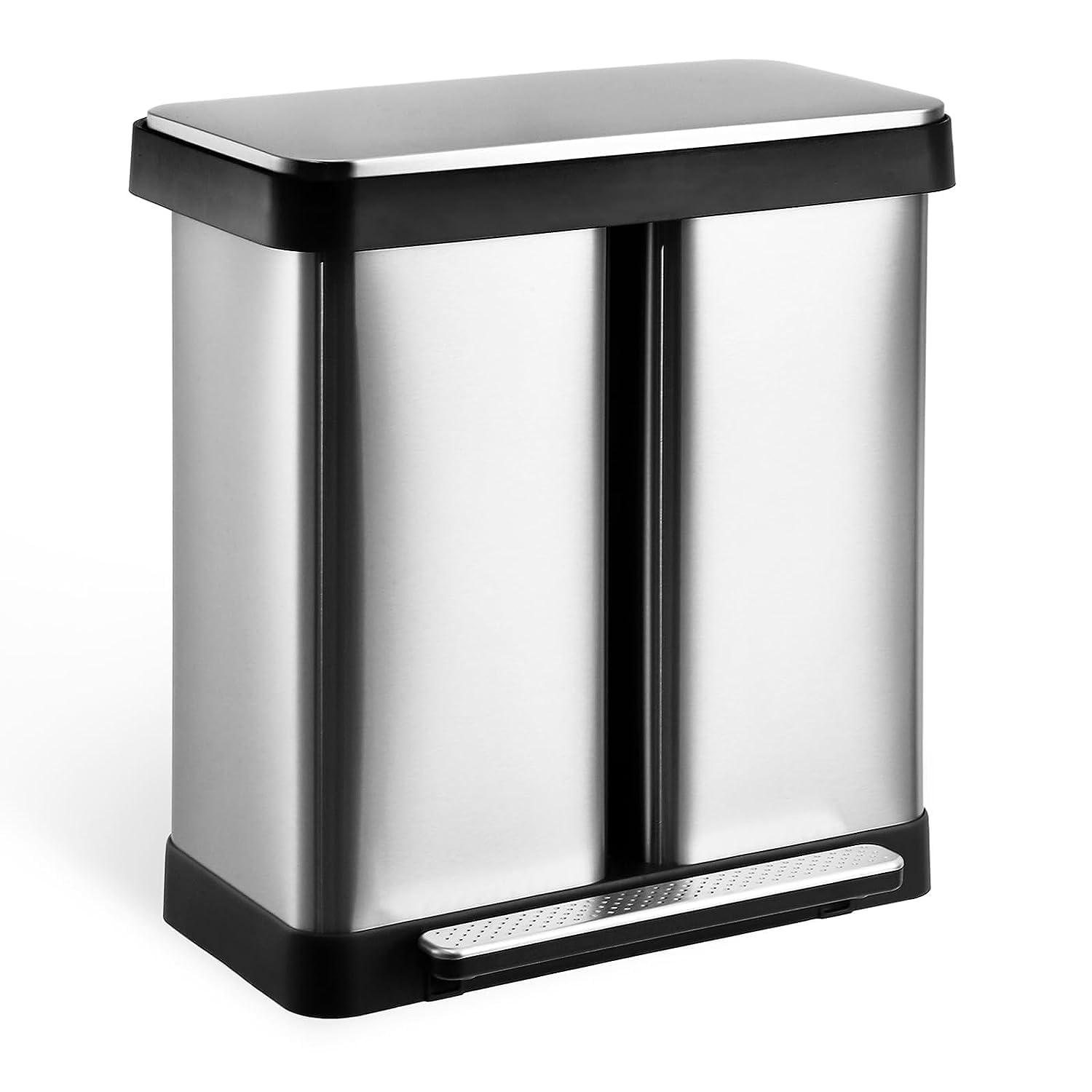 16 Gallon Stainless Steel Dual Compartment Pedal Trash Can