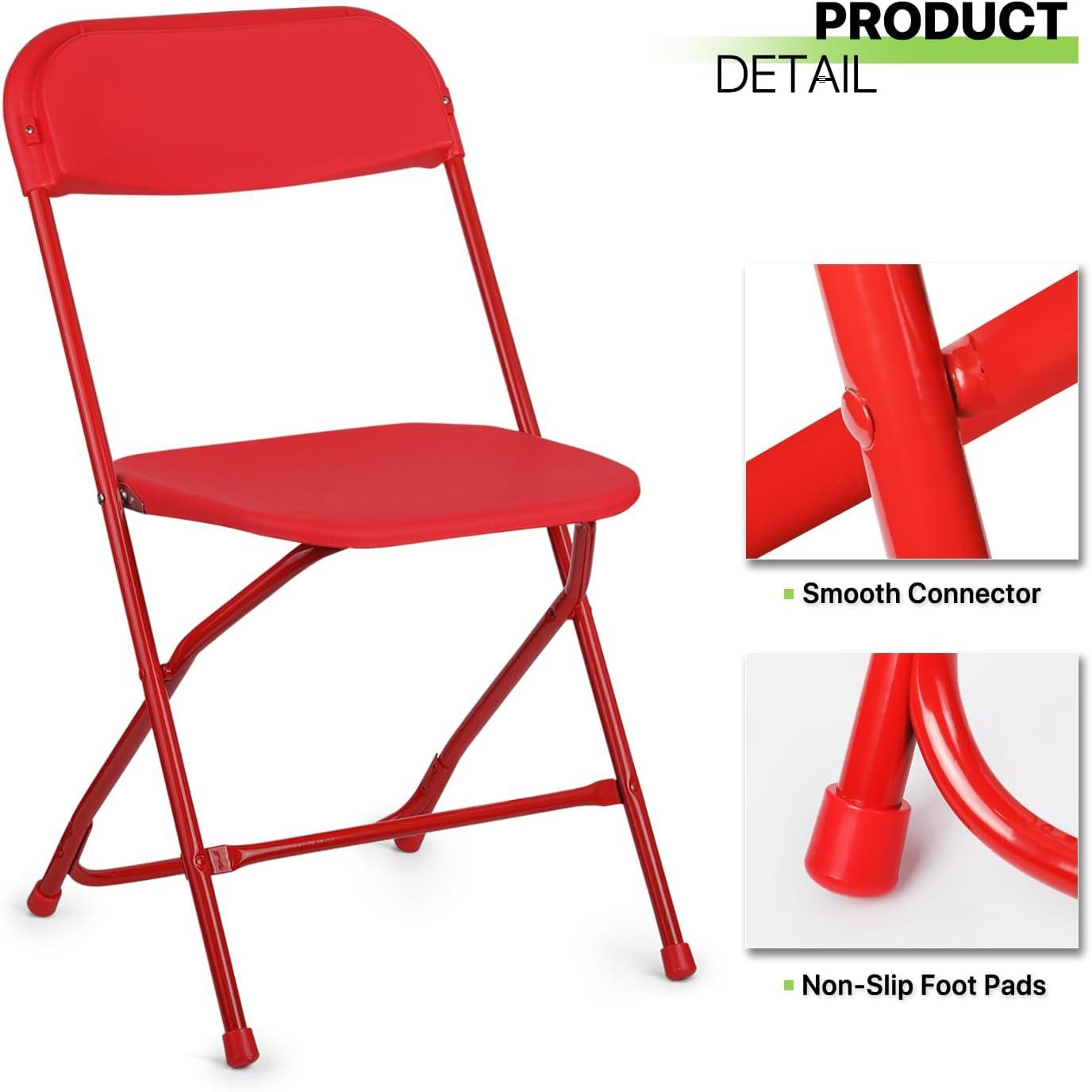 Magshion 10pcs Plastic Folding Chair, Stackable Patio Seat for Wedding Party Meeting Indoor Outdoor, Red