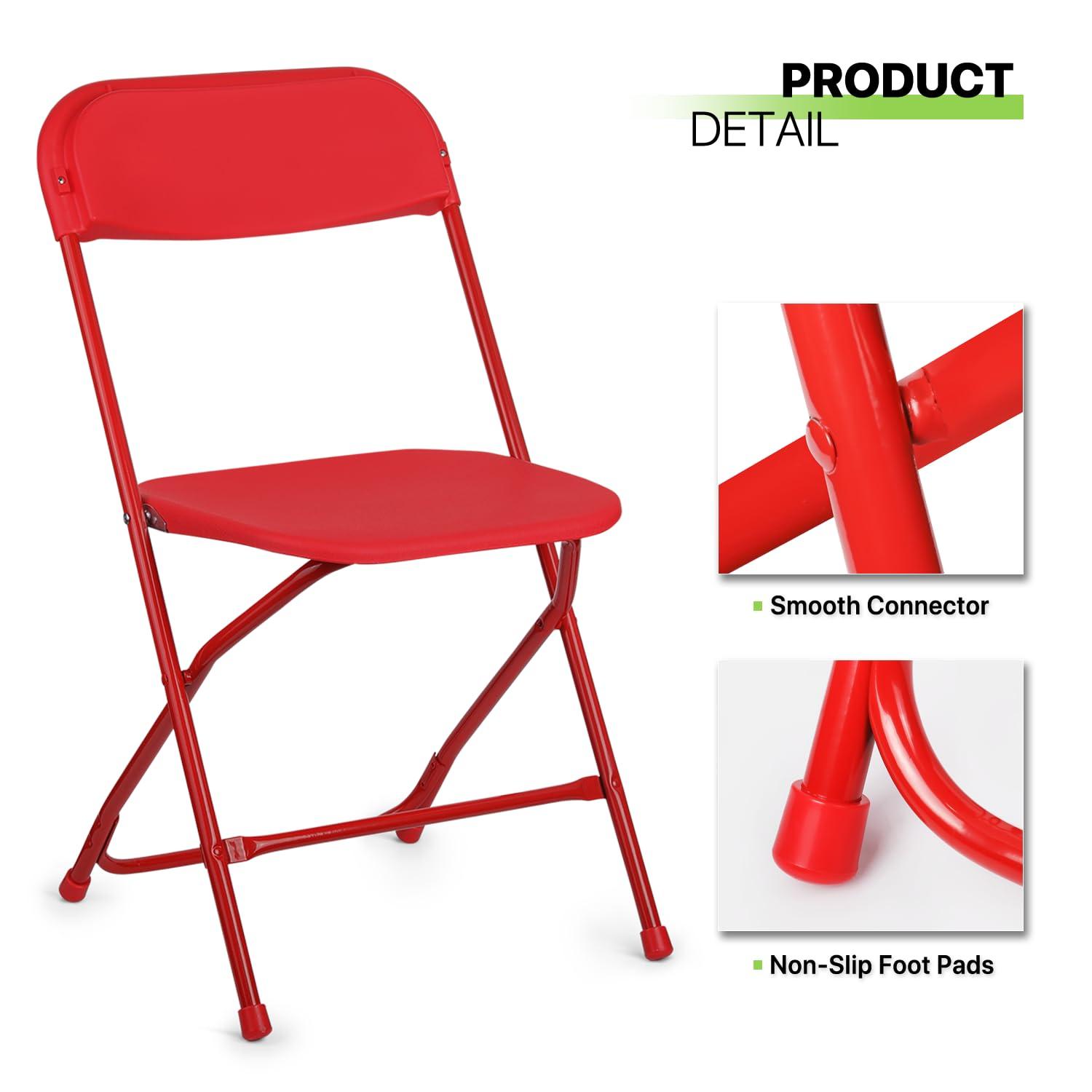 Magshion 10pcs Plastic Folding Chair, Stackable Patio Seat for Wedding Party Meeting Indoor Outdoor, Red