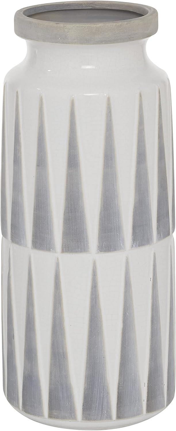 Novogratz Ceramic Decorative White Vase with Triangle Patterns