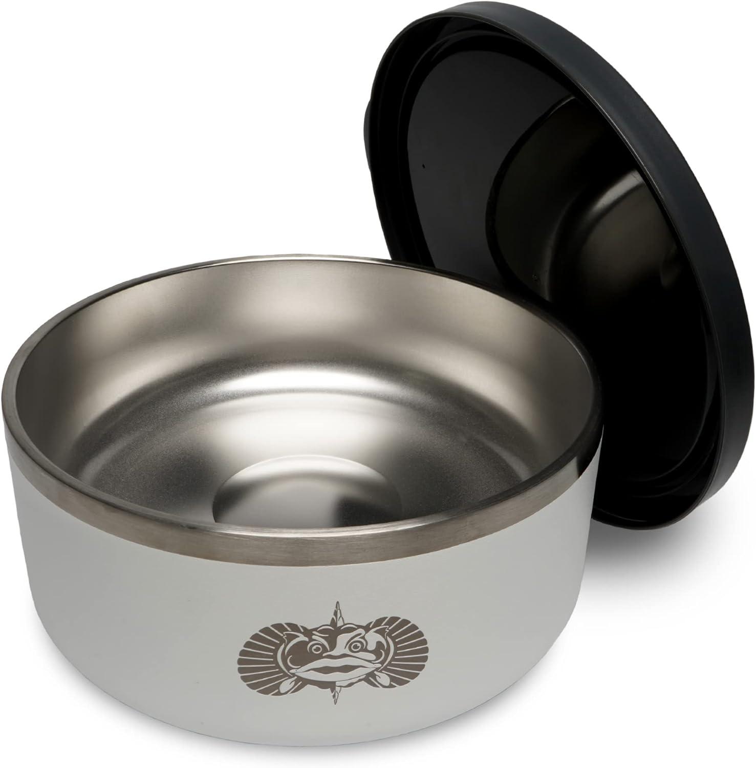 White Stainless Steel Non-Tipping Dog Bowl with Lid