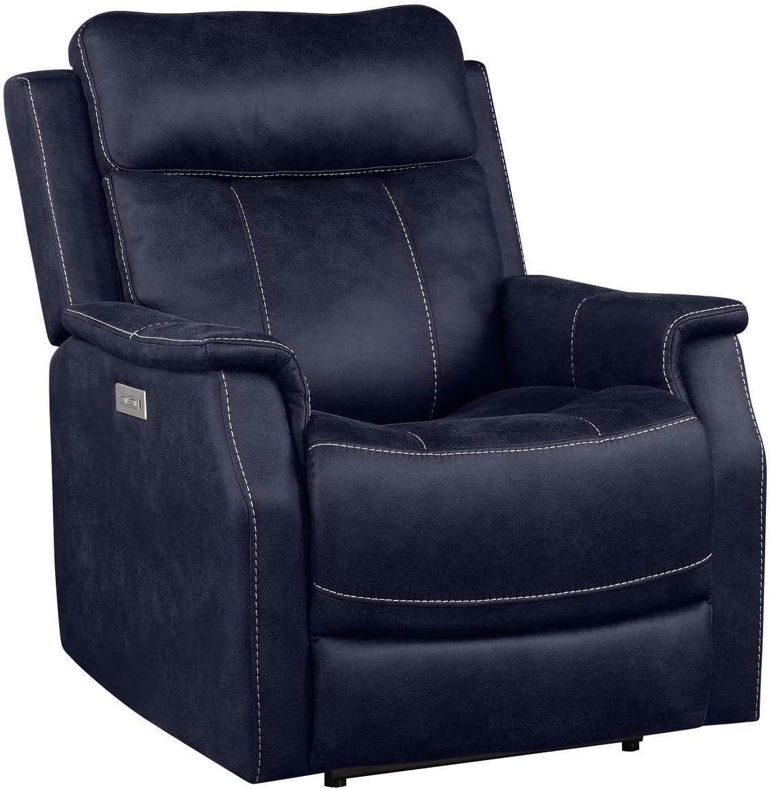 Ocean Blue Faux Leather Dual-Power Recliner with USB Port