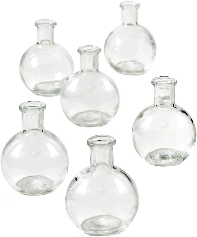 Serene Spaces Living Set of 6 Clear Ball Bud Vases, Transparent Glass Vases for Weddings, Events, Parties, Floral Centerpieces for Home Decor, Measures 4" Tall