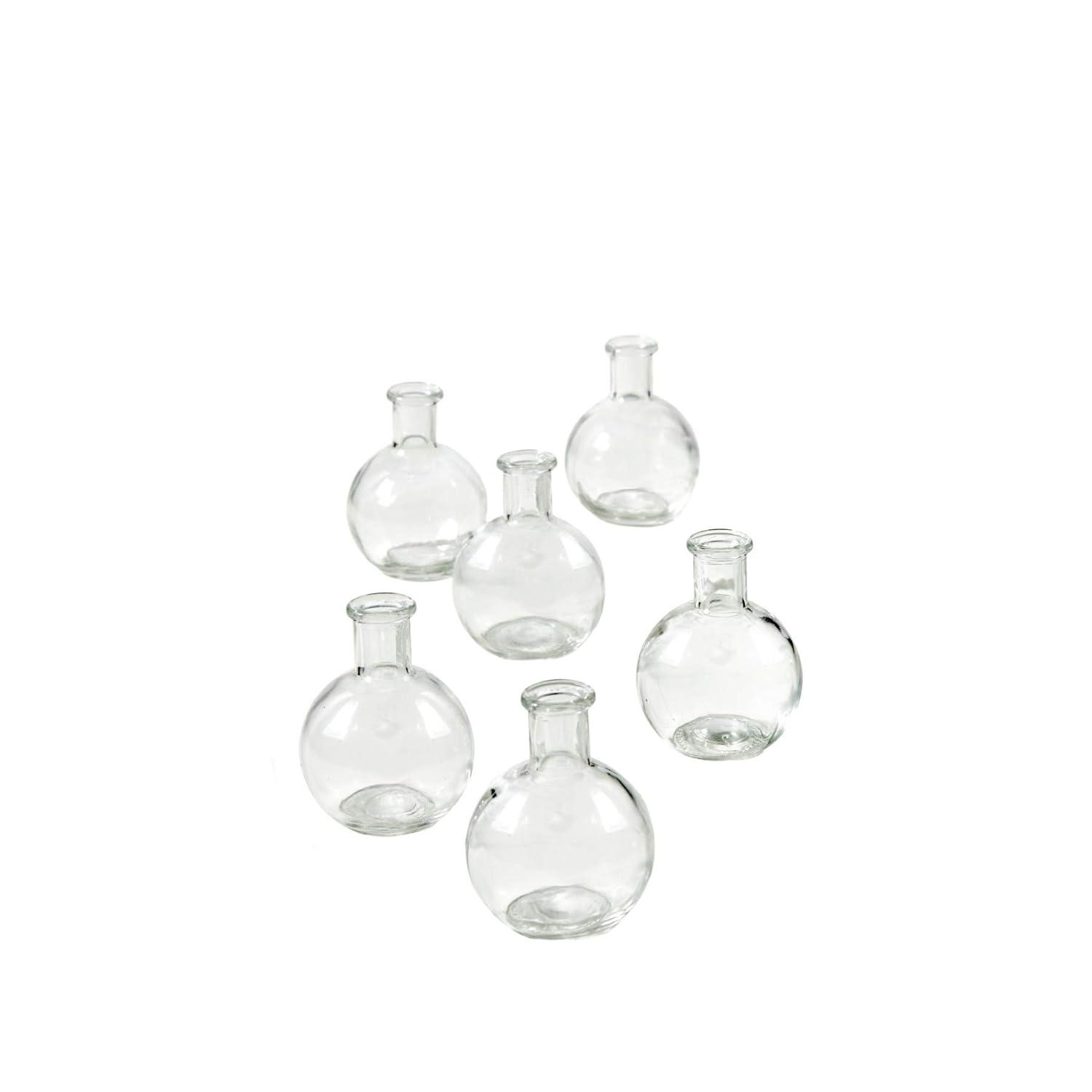 Serene Spaces Living Set of 6 Clear Ball Bud Vases, Transparent Glass Vases for Weddings, Events, Parties, Floral Centerpieces for Home Decor, Measures 4" Tall