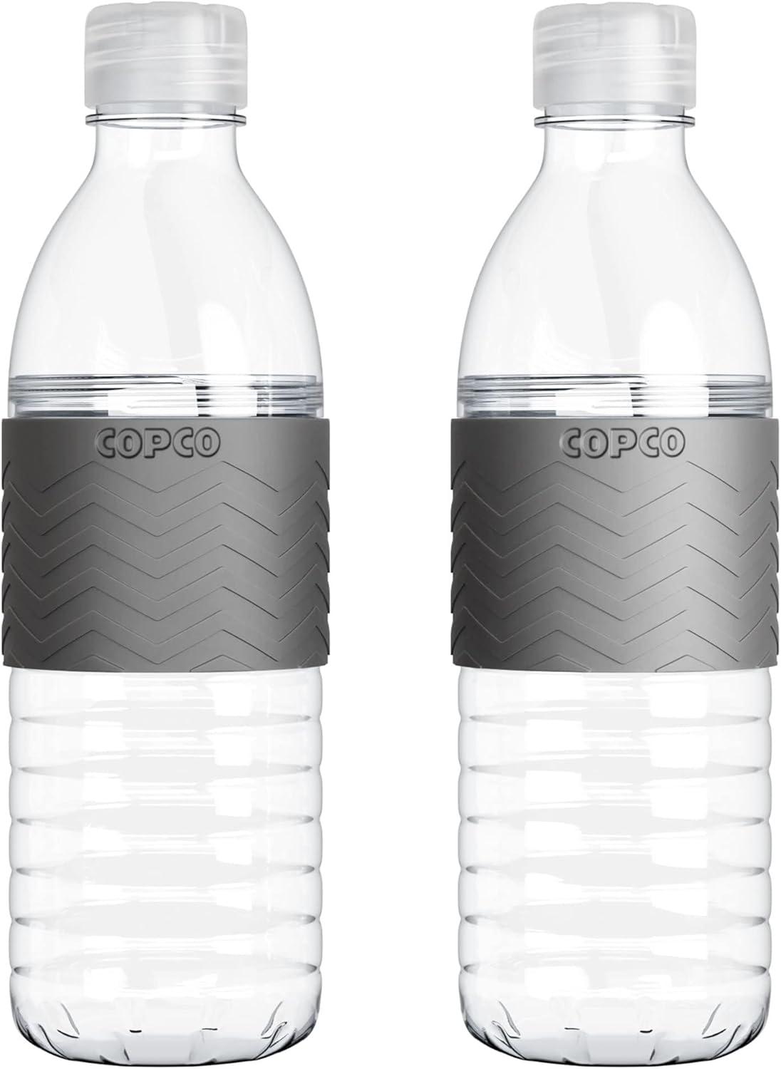 Copco Hydra 2-Pack Water Bottle 16.9 Ounce Non Slip Sleeve BPA Free Tritan Plastic Reusable - Chevron Gray