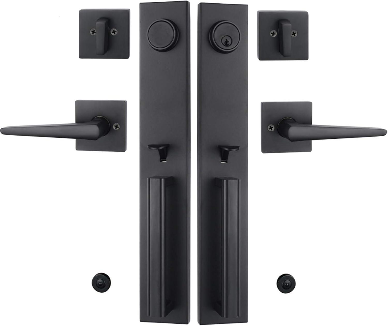 TMC Iron Black Front Double Door Handleset(Keyed&Dummy Set, Matte Black)