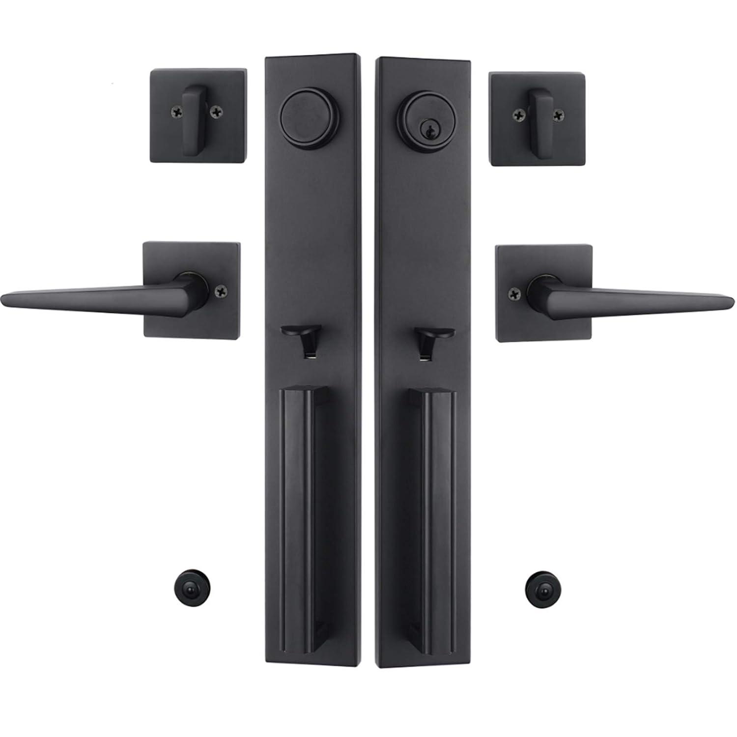 TMC Iron Black Front Double Door Handleset(Keyed&Dummy Set, Matte Black)