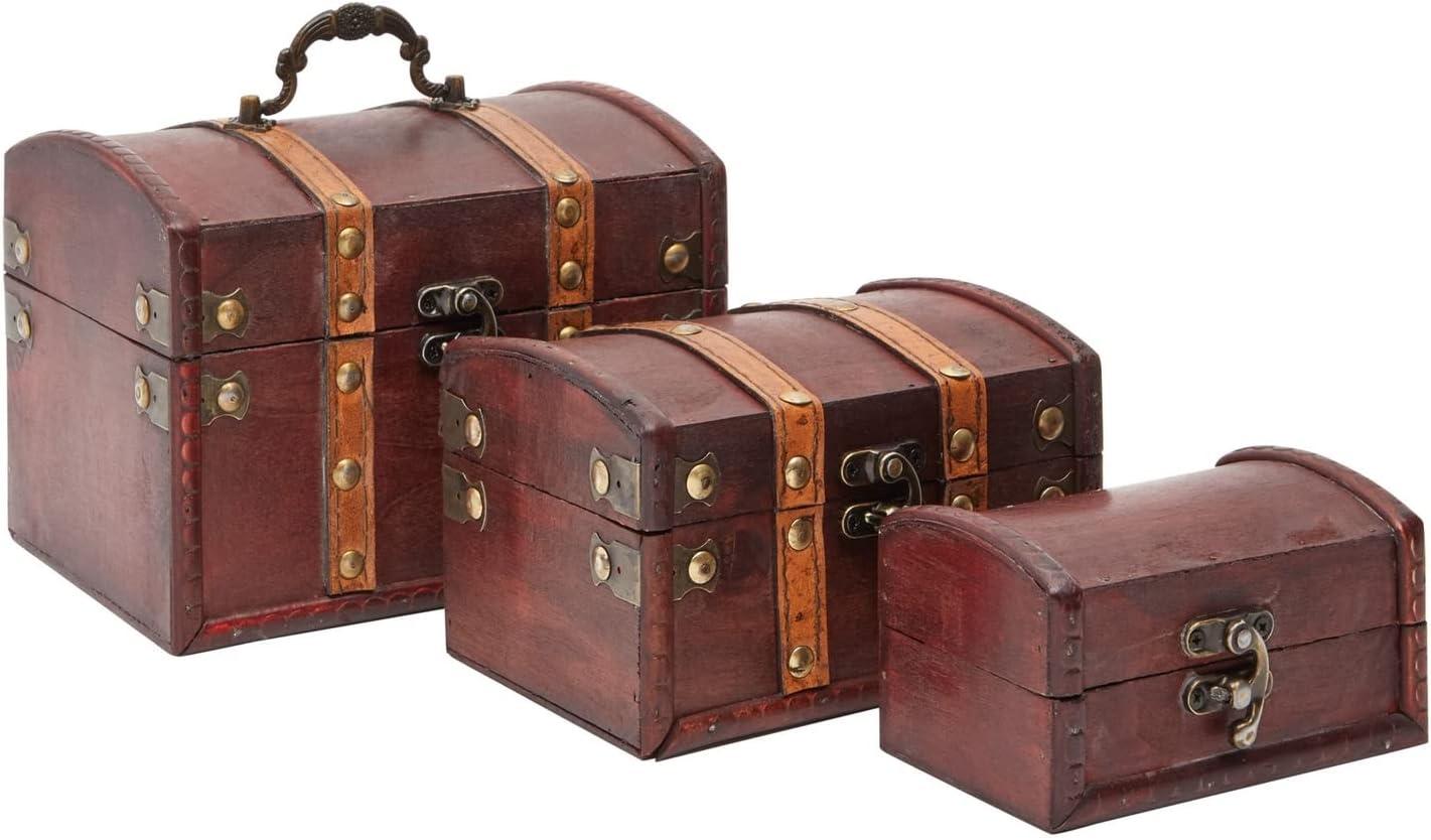 Juvale Set of 3 Small Wooden Treasure Chest Boxes, Decorative Vintage Style Storage Boxes for Jewelry Keepsakes (3 Sizes)