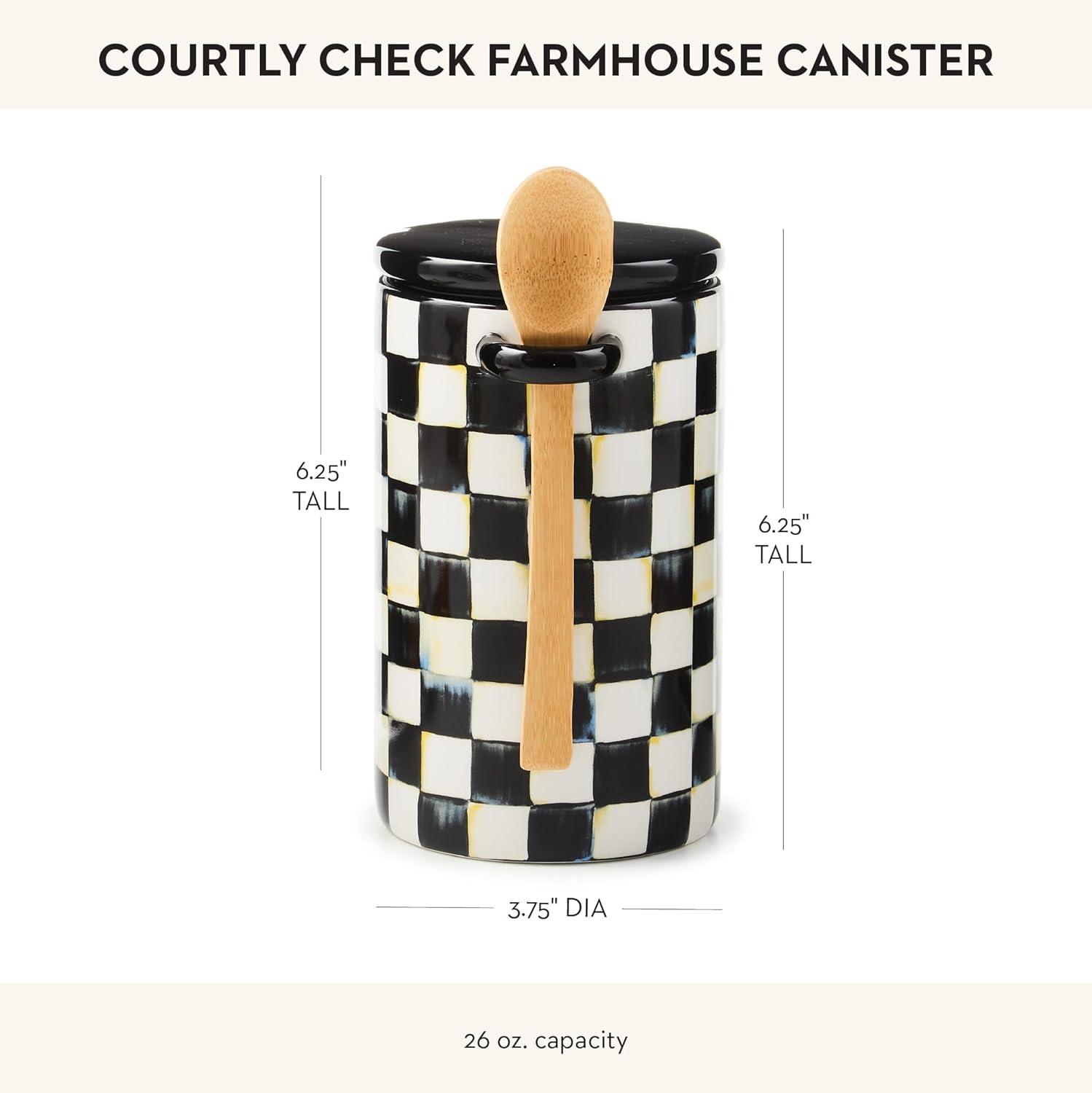 Black and White Ceramic Checkered Canister Set with Wooden Spoons