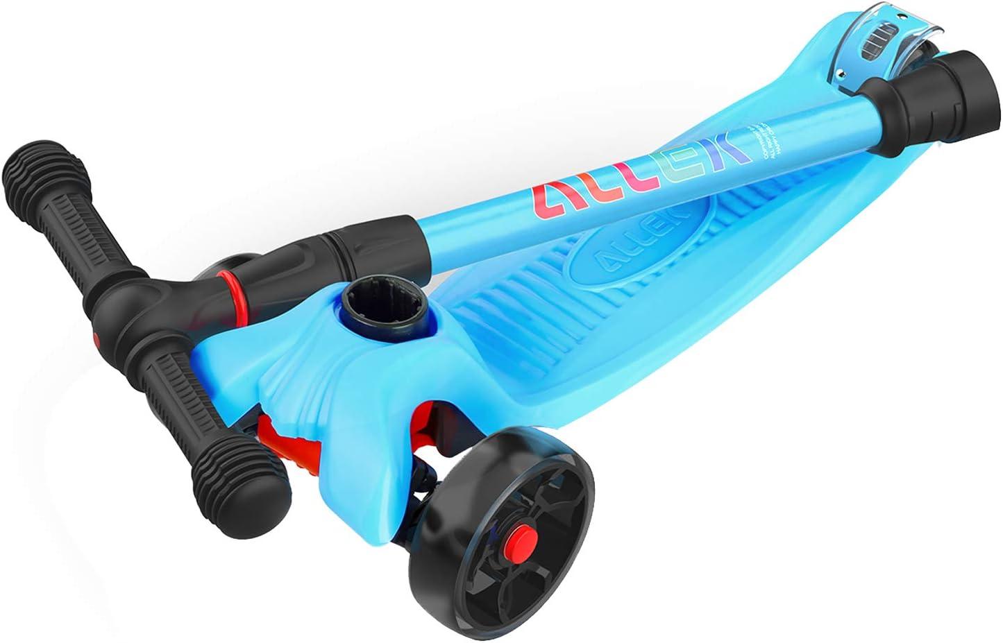 Allek Kick Scooter B02 with Light-Up Wheels and 4 Adjustable Heights for Children from 3-12yrs (Aqua Blue)