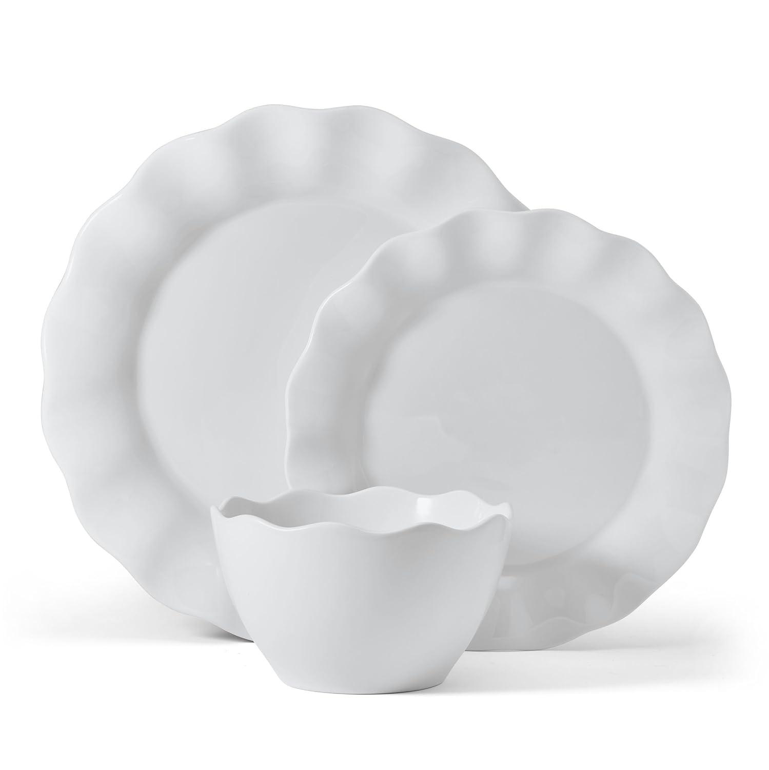 Fitz and Floyd Everyday White Scallop 12-Pc Dinnerware Set, Service For 4