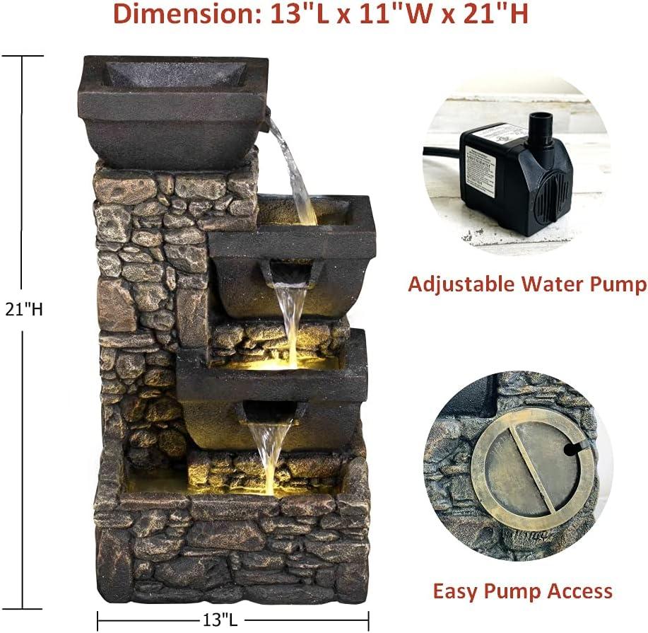 Labyrinth Stone Tier Water Fountain with LED Lights