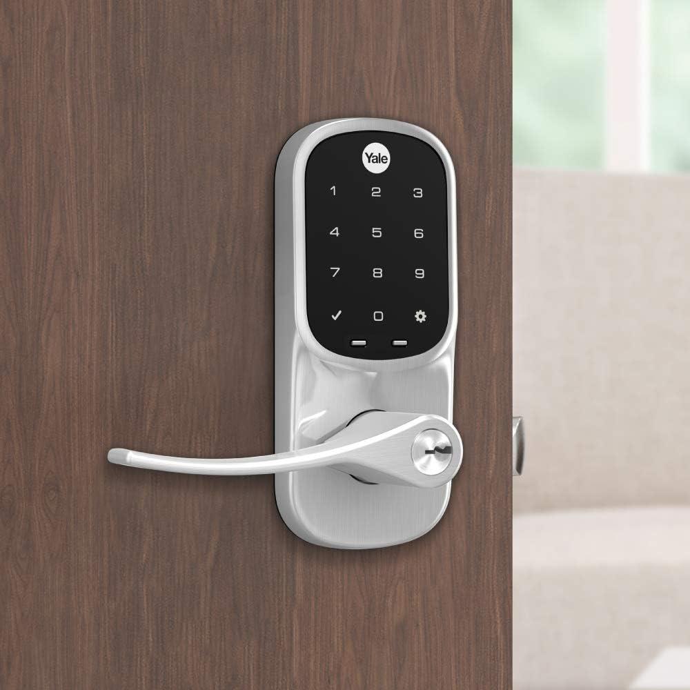 Satin Nickel Electronic Door Handle with Touchscreen Keypad