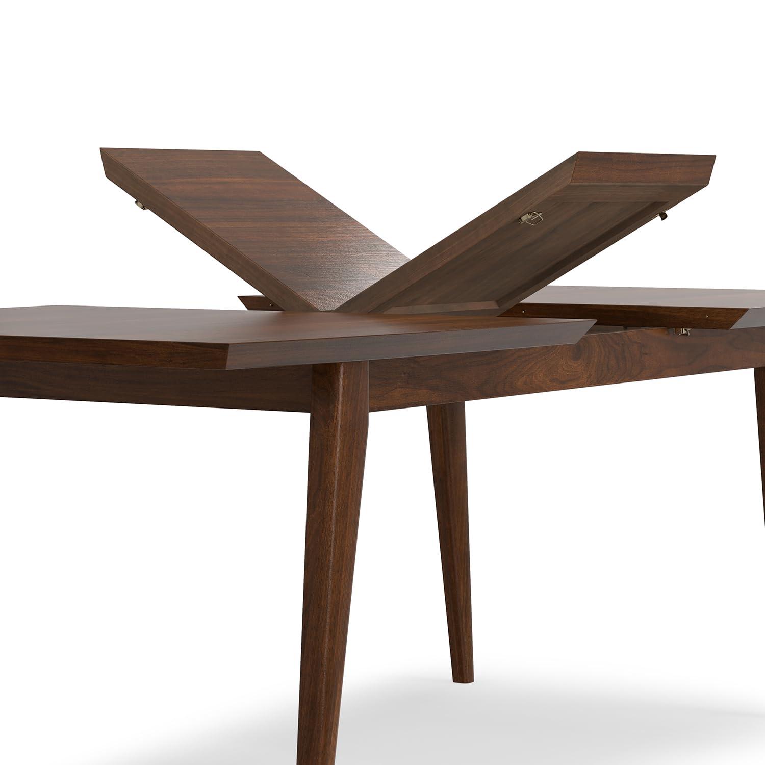 Draper 66-84"W Walnut Extendable Dining Table, Mid-Century Modern Style