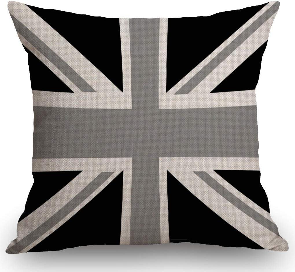 Farmhouse Black and White Union Jack Cotton Pillow Cover, 18" x 18"