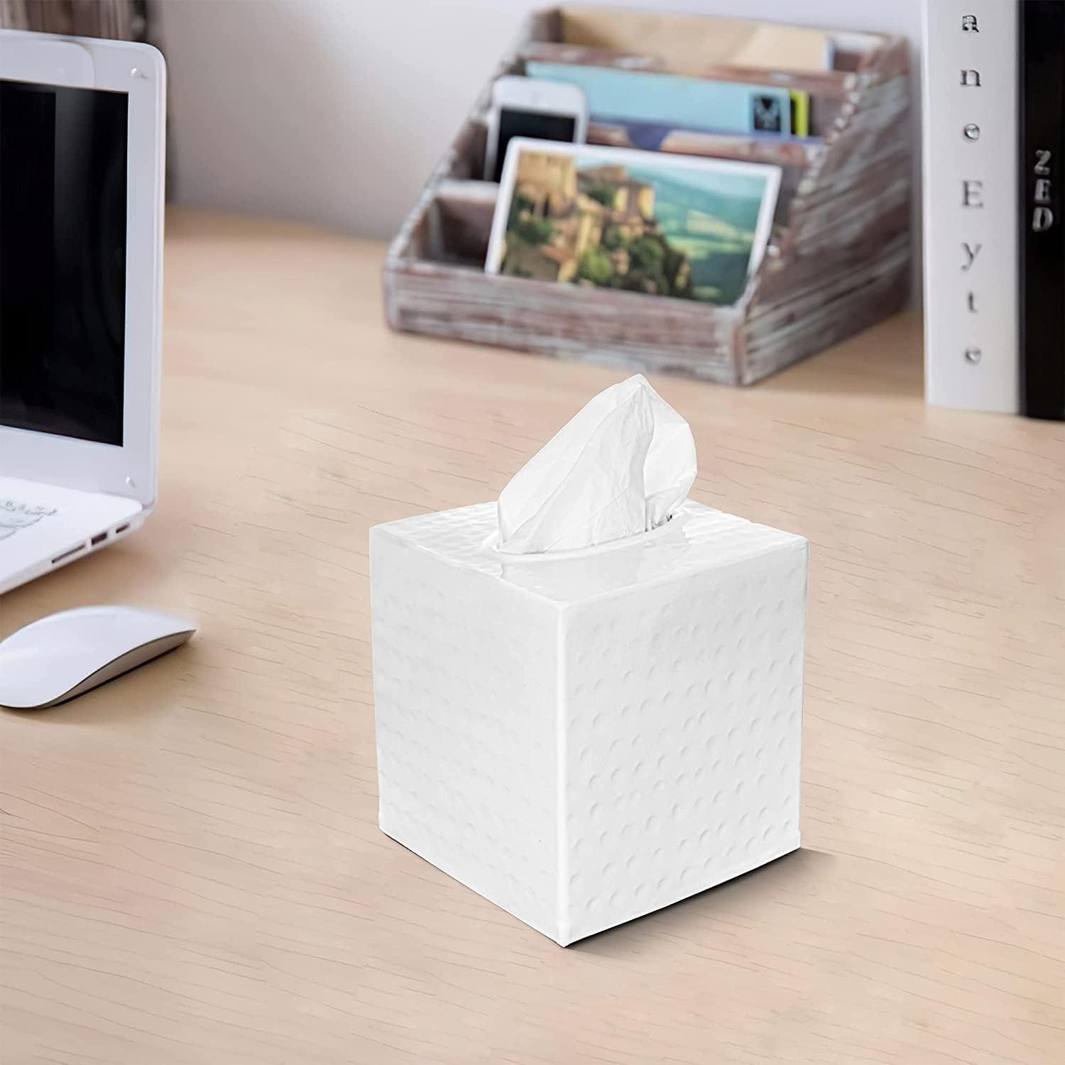 White Hand Hammered Metal Square Tissue Box Cover