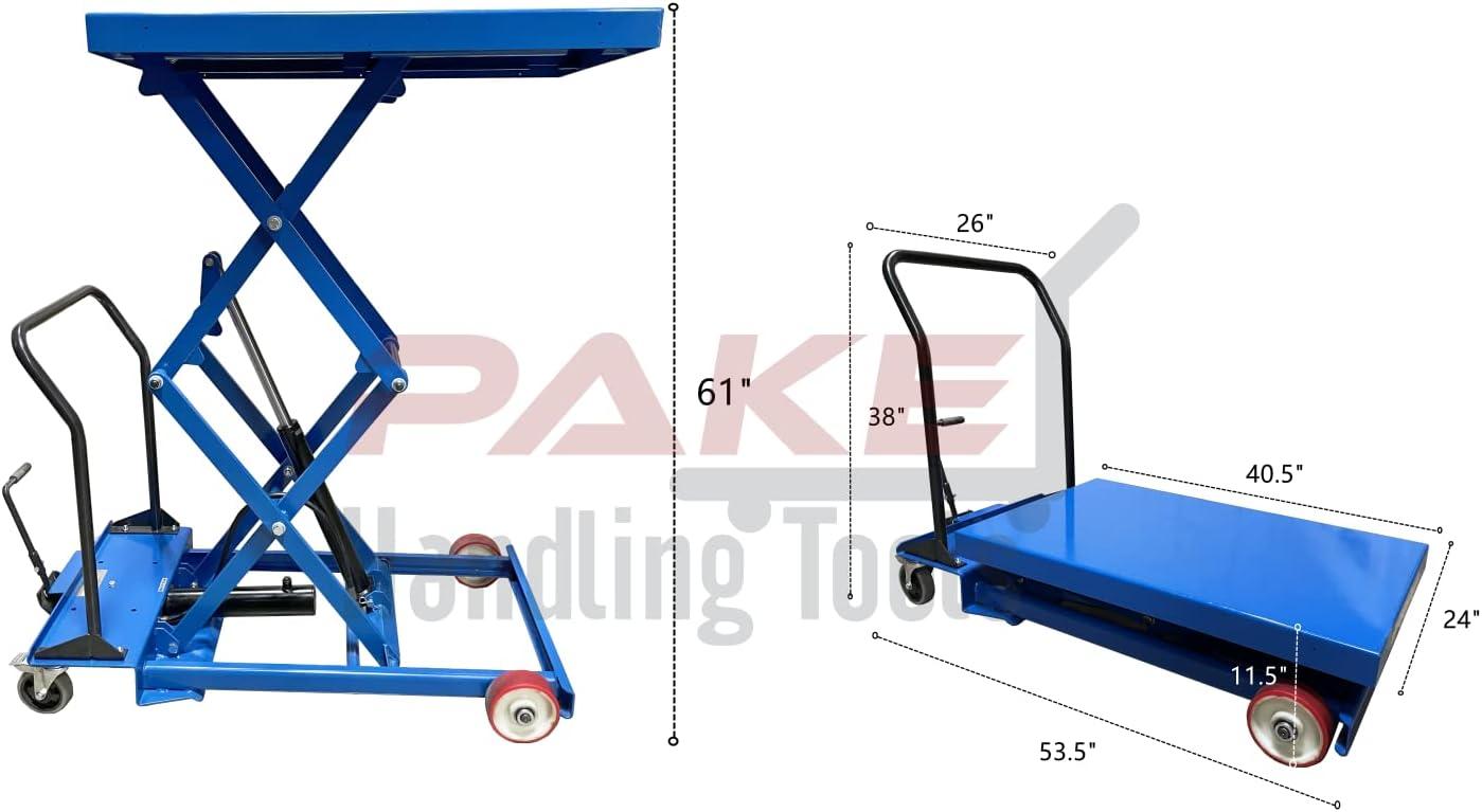 Premium Double Scissor Lift Table, 1000lb. Cap., 40.5" X 24", Foot Release