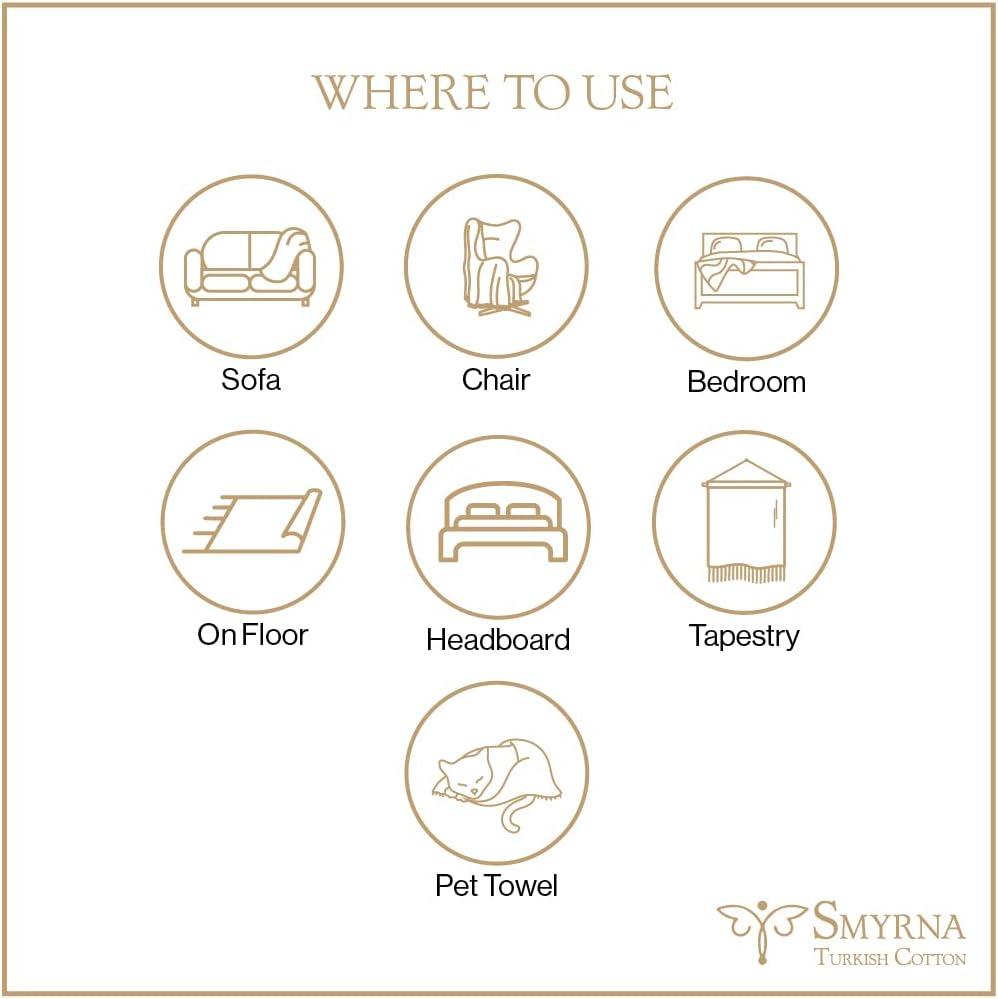 SMYRNA TURKISH COTTON Throw Blanket Vintage Series, 50x60 inch, Outdoor Blankets, Throws and Blankets for Couch, Sofa, Bed, Chair, Beach Picnic, Travel Boho Turkish Blanket Throw, Latte