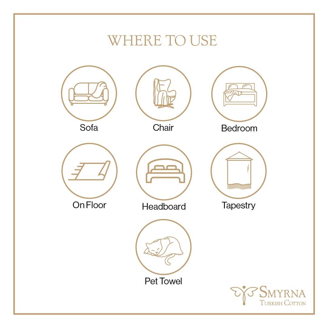 SMYRNA TURKISH COTTON Throw Blanket Vintage Series, 50x60 inch, Outdoor Blankets, Throws and Blankets for Couch, Sofa, Bed, Chair, Beach Picnic, Travel Boho Turkish Blanket Throw, Latte