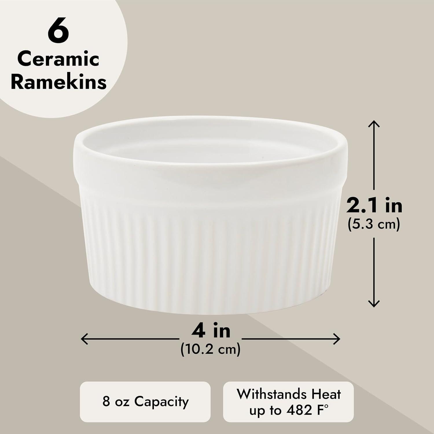 Set of 6 White Ceramic 8 oz Ramekins