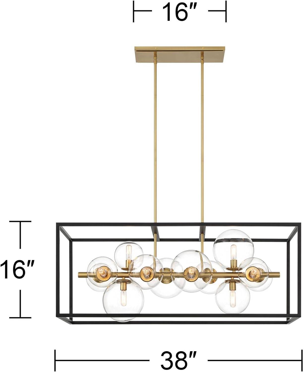 Possini Euro Design Fitzgerald Black Gold Linear Pendant Chandelier 38" Wide Modern Clear Glass 12-Light Fixture for Dining Room