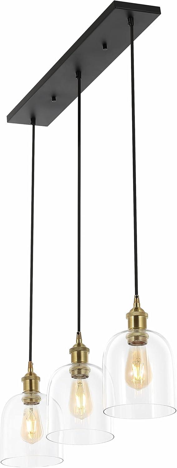 JONATHAN Y JYL1122A Cooper 25.5" 3-Light Farmhouse Contemporary Glass Linear LED Pendant Modern Transitional Adjustable Dining Room Kitchen Island Foyer Bedroom Hallway, Brass Gold/Black, 25.5 in