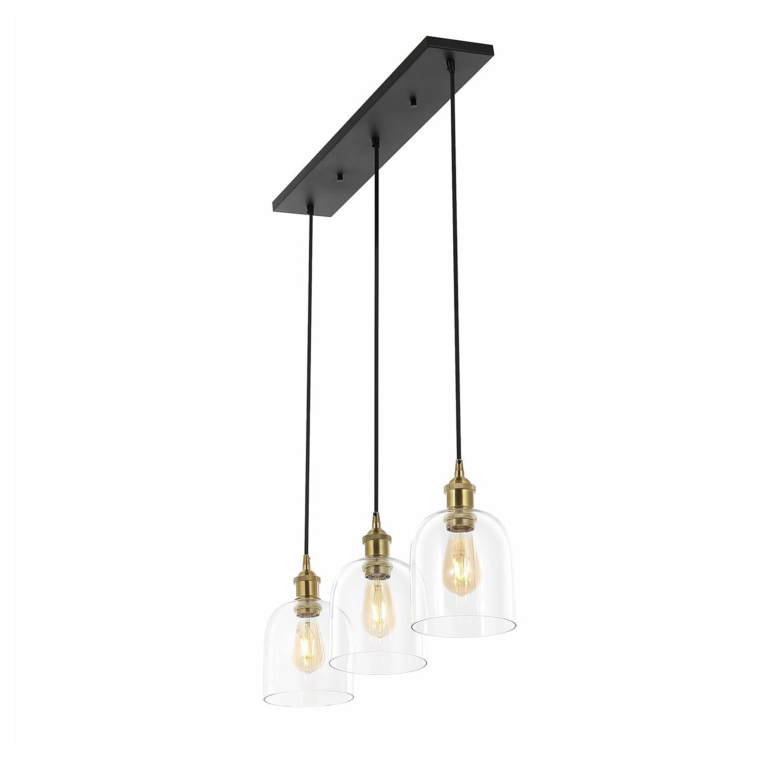 JONATHAN Y JYL1122A Cooper 25.5" 3-Light Farmhouse Contemporary Glass Linear LED Pendant Modern Transitional Adjustable Dining Room Kitchen Island Foyer Bedroom Hallway, Brass Gold/Black, 25.5 in