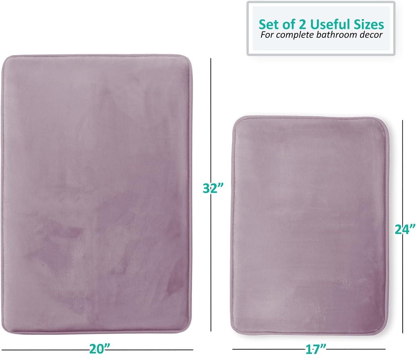 Hearth & Harbor 2 Piece Bathroom Rugs Bath Mat Set, Non-Slip Velvet Memory Foam Bath Mats, Dusty Purple