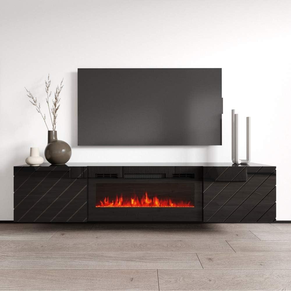 Luxe BL-EF Floating Fireplace TV Stand for TVs up to 80", Modern High Gloss 72" Entertainment Center, Wall Mounted Electric Fireplace TV Media Console with Storage Cabinets