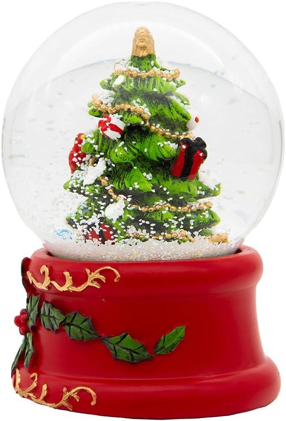 Festive Red and Green Musical Christmas Tree Water Globe