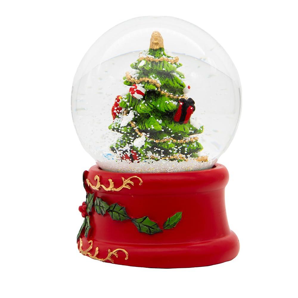 Festive Red and Green Musical Christmas Tree Water Globe