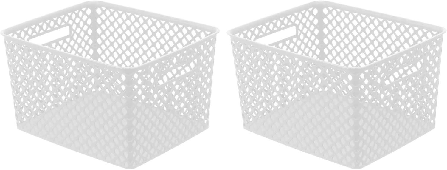 White Rectangular Plastic Storage Baskets, Set of 2