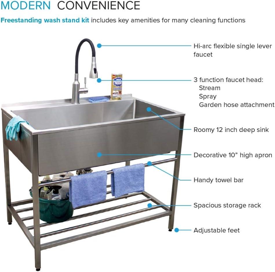 TFH-3622-SS 36'' L x 22'' W Free Standing Laundry Sink with Faucet