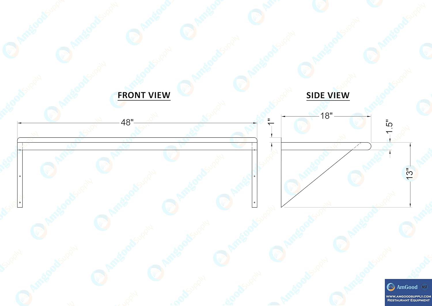 AmGood 18" Width x 48" Length | Stainless Steel Wall Shelf | Square Edge | Metal Shelving | Heavy Duty | Commercial Grade | Wall Mount | NSF Certified