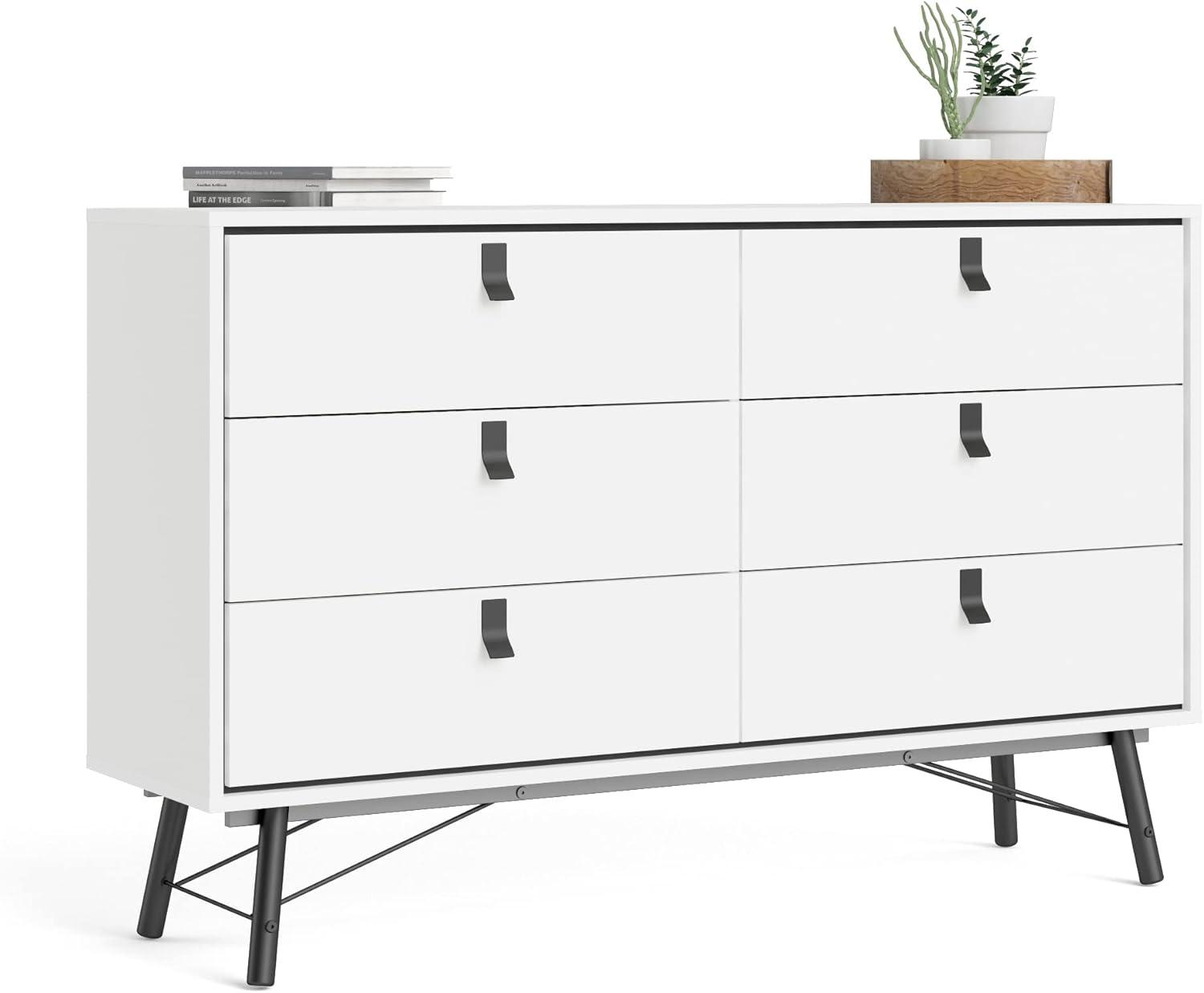 Scandinavian Ry 59'' Matte Black & White Double Dresser with Solid Wood Legs