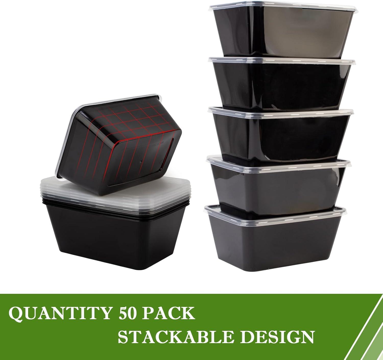 Meal Prep Containers 50Pack - 34oz Food Storage Containers with Lids, Reusable Food Prep Containers, Disposable To Go food Containers for Takeout, BPA Free, Stackable, 1000ml, Microwave/Freezer Safe