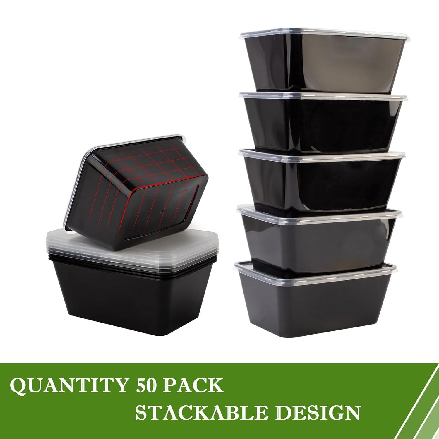 Meal Prep Containers 50Pack - 34oz Food Storage Containers with Lids, Reusable Food Prep Containers, Disposable To Go food Containers for Takeout, BPA Free, Stackable, 1000ml, Microwave/Freezer Safe