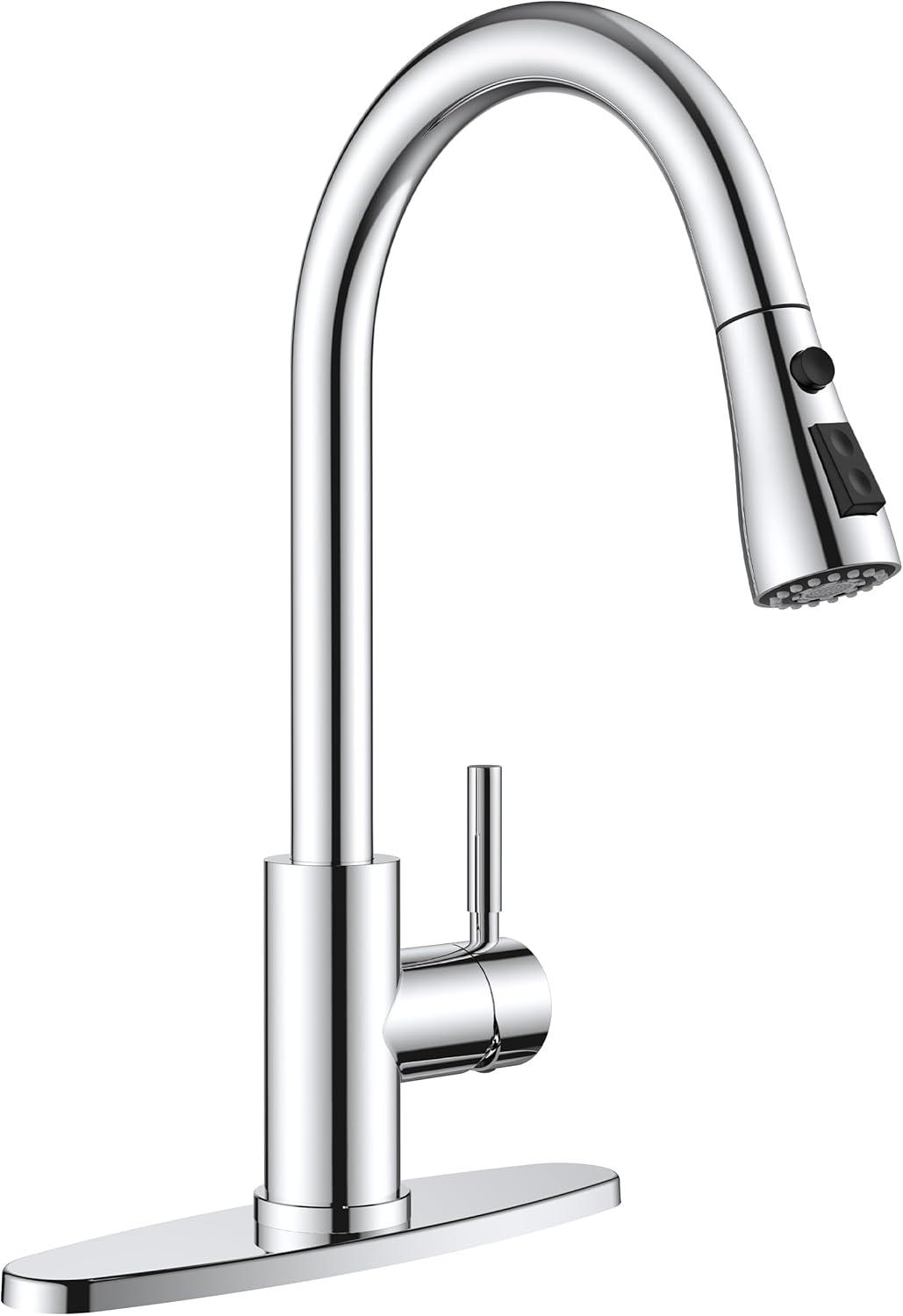 GAGALIFE Single Handle Pull Down Sprayer Kitchen Faucet High Arc Stainless Steel Faucet with 3-Function Sprayer JJL-CL-PT-SDP-C