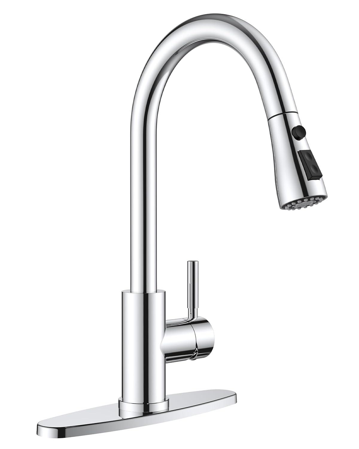 GAGALIFE Single Handle Pull Down Sprayer Kitchen Faucet High Arc Stainless Steel Faucet with 3-Function Sprayer JJL-CL-PT-SDP-C