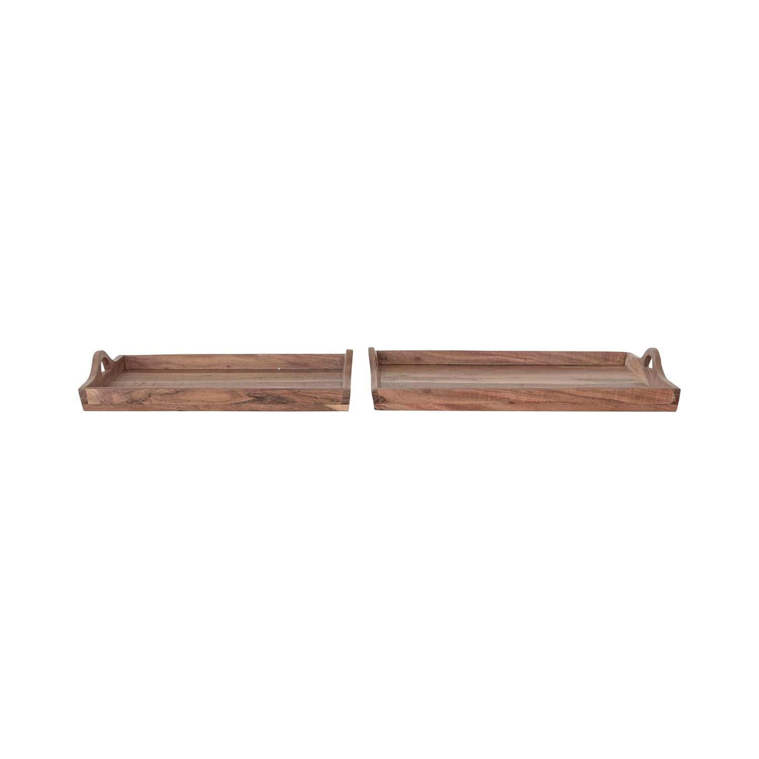 Creative Co-Op Square Acacia Wood Trays with Handles, Natural, Set of 2