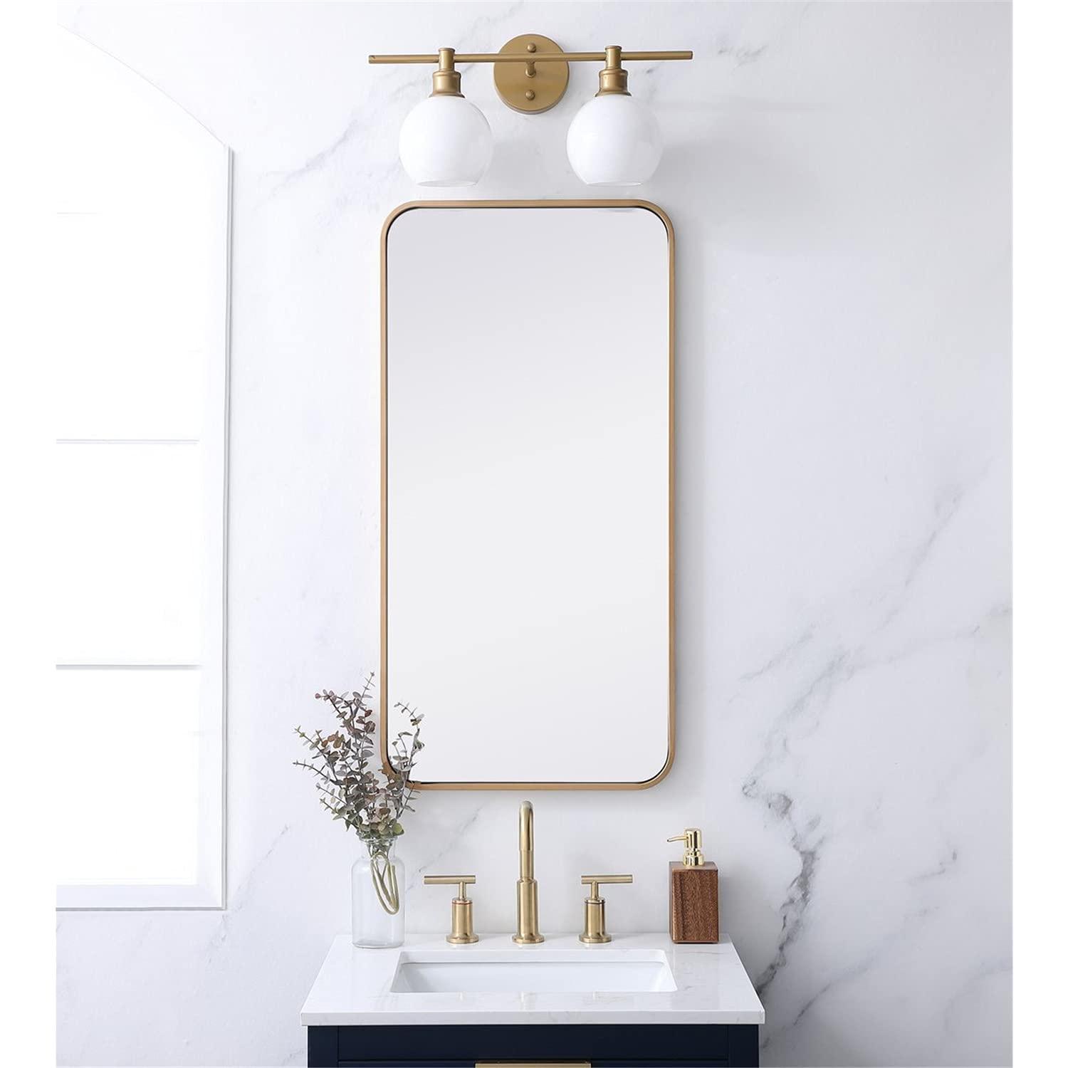 Soft corner metal rectangular mirror 18x36 inch in Brass