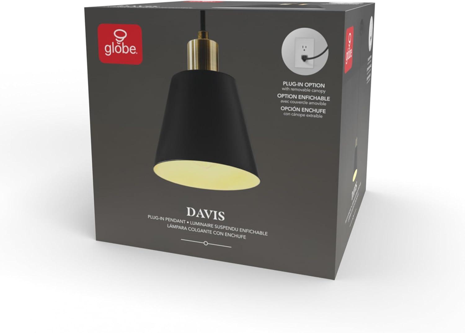 GLOBE Electric Harvey 1-Light Pendant Lighting, Matte Black, Black Fabric Cord, Bulb Not Included