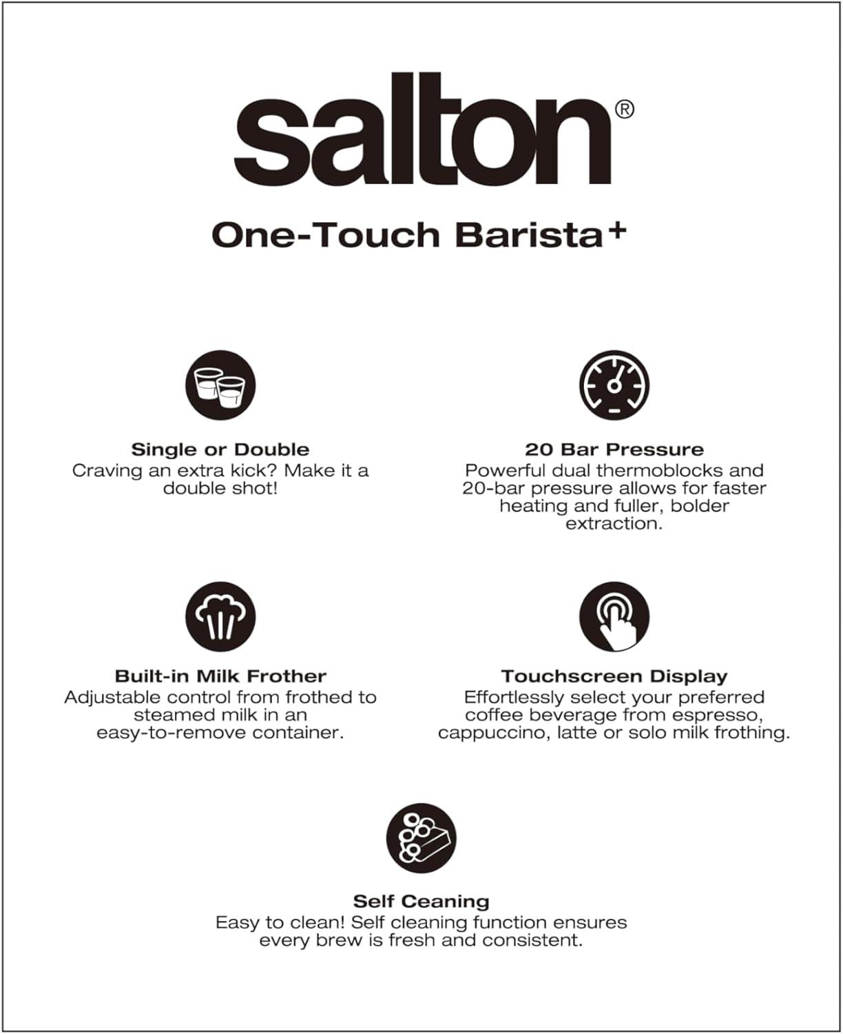 Salton Salton 3-in-1 Espresso, Cappuccino & Latte Machine with Milk Removable Container