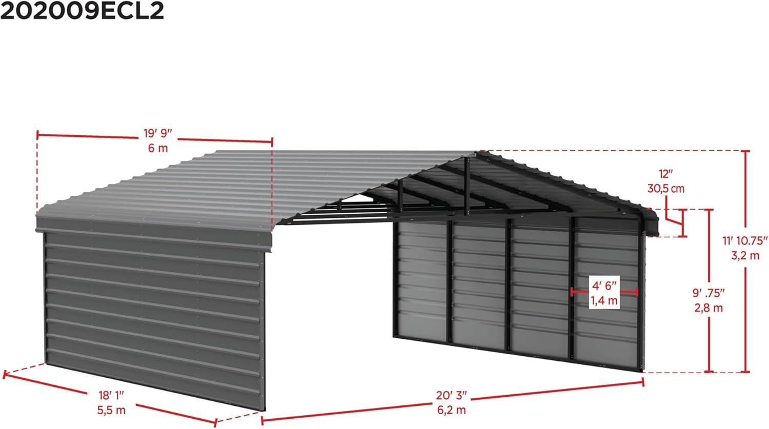 Arrow Eggshell Carport with 2-sided Enclosure