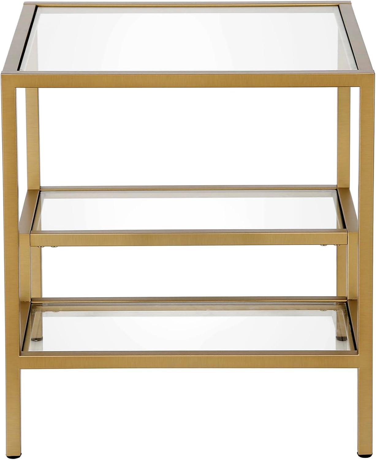 Evelyn&Zoe Lovett 20" Wide Square Side Table, Brass